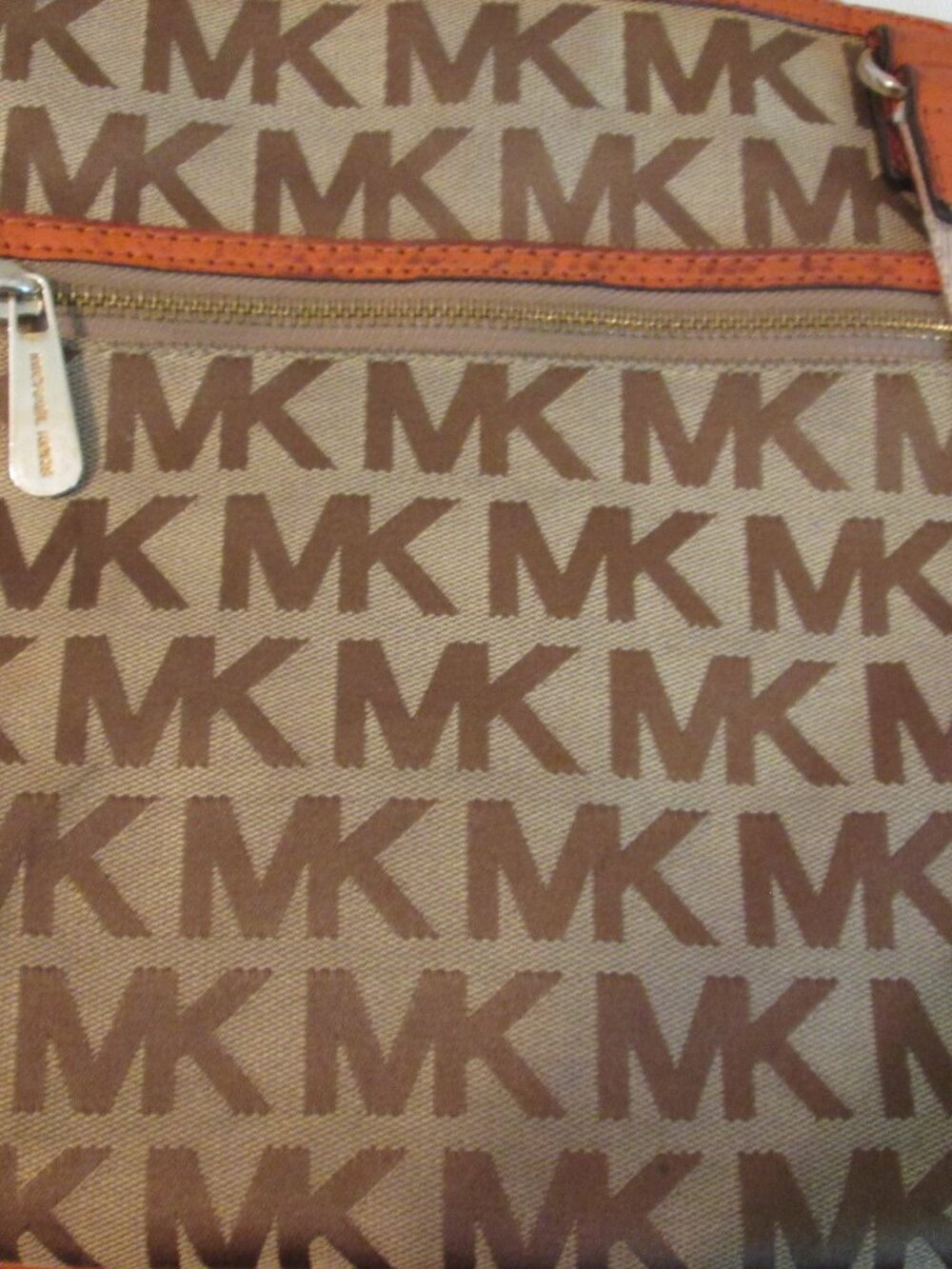 MICHAEL Michael Kors Orange Leather Trim/Brown MK Crossbody Bag